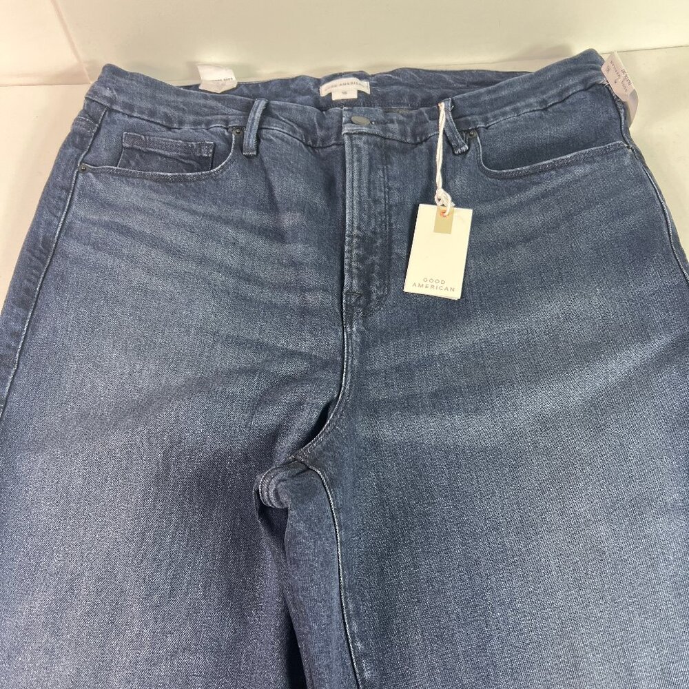 Good American Jean Women 38x33* Good Legs Flare High Rise Dark Blue Denim Tag 18 - Picture 2 of 16